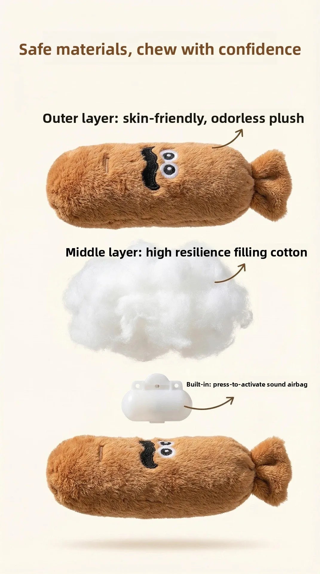 Squeaky Sausage Plush Chew Toy for Dogs