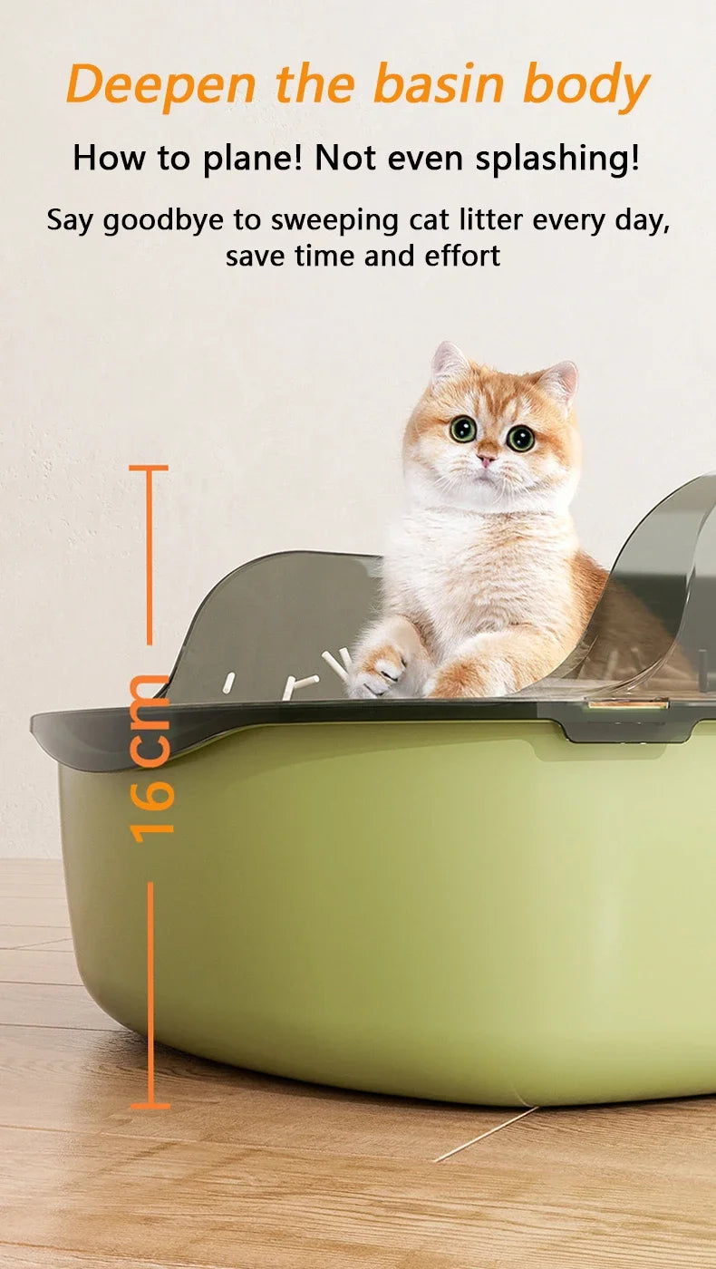 Semi-Enclosed Cat Litter Box with High Splash Guard
