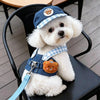 Denim Dog Harness and Leash Set with Matching Hat