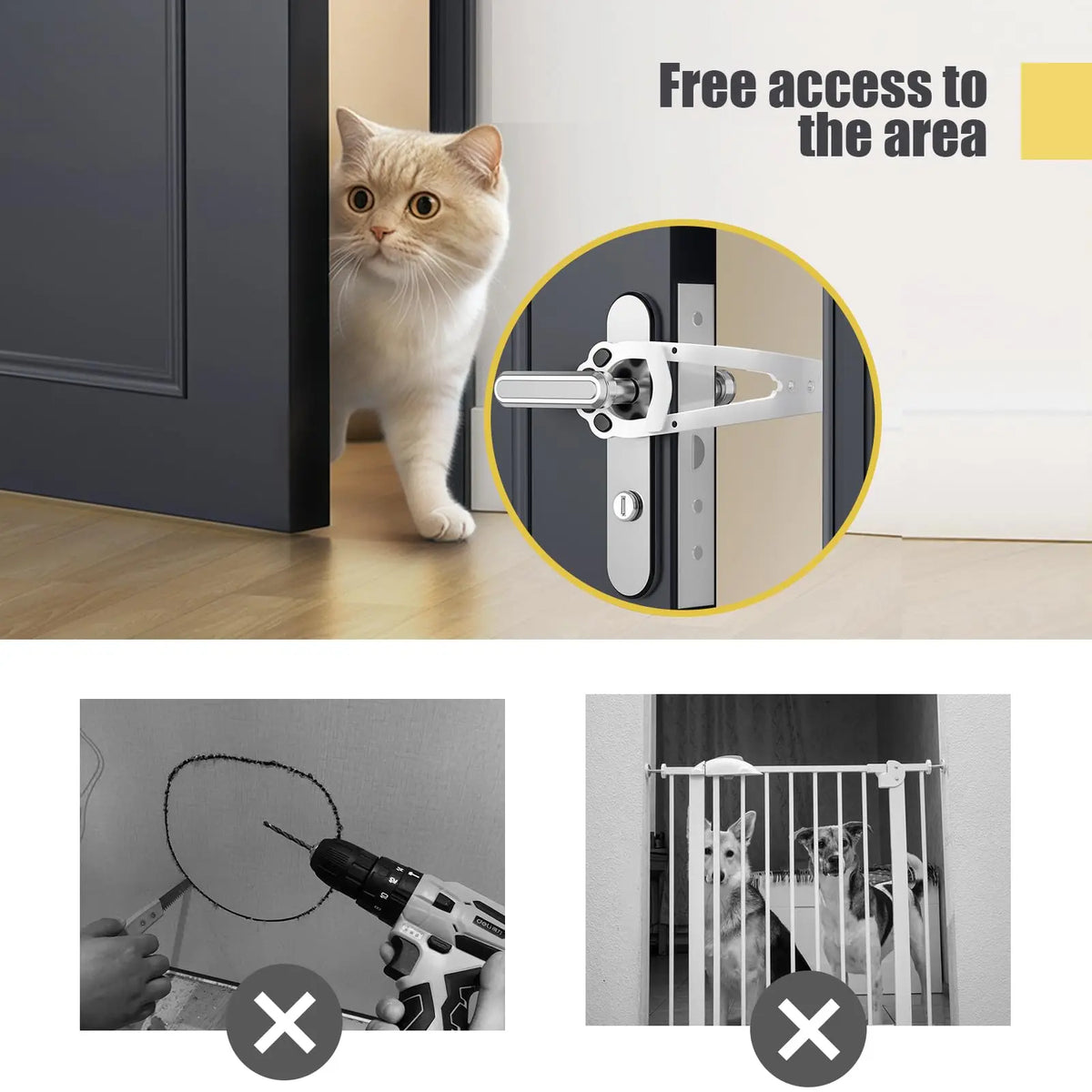 No-Drill Adjustable Cat Door Latch with Stabilizer