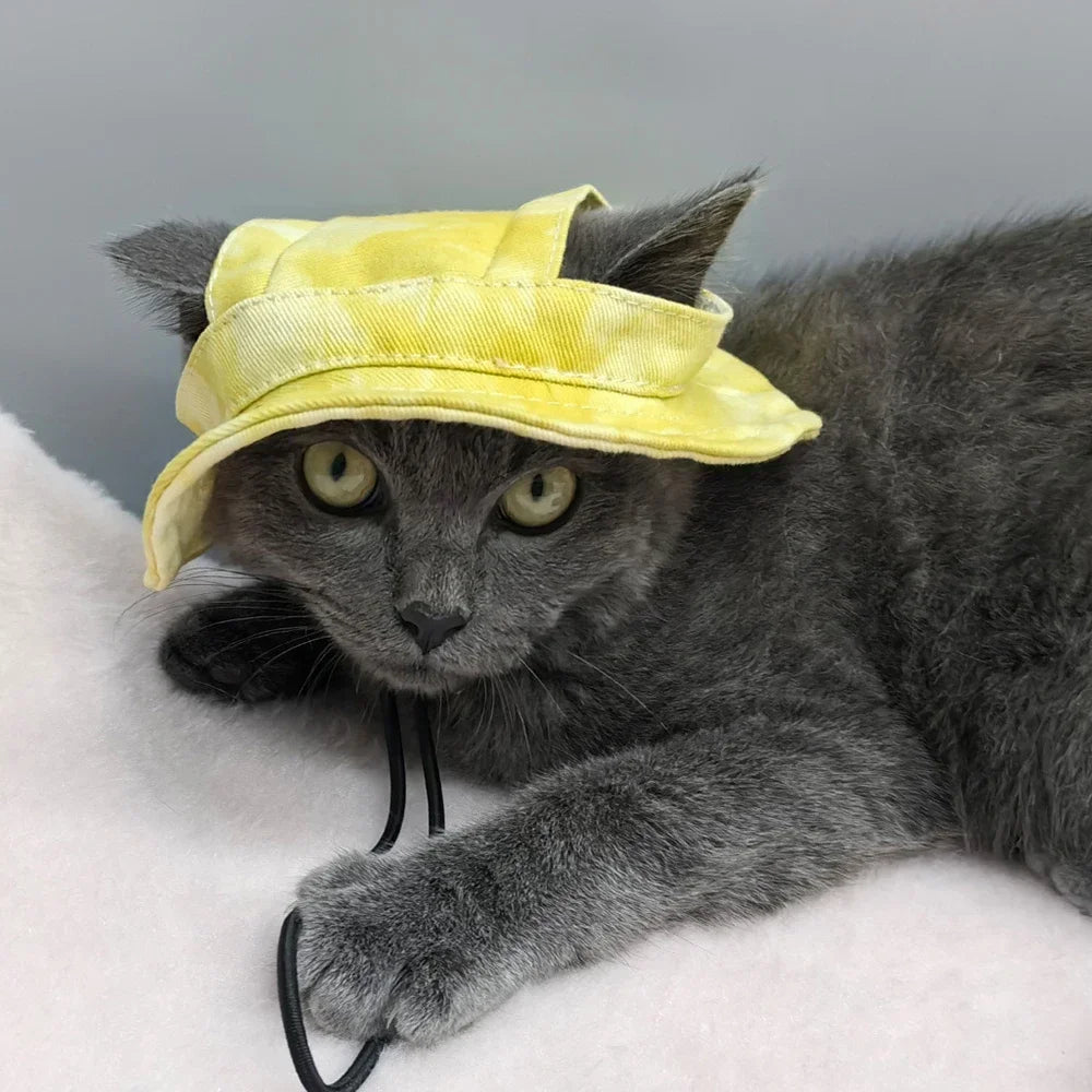 Breathable Cotton Fisherman Hat for Dogs and Cats with Ear Holes