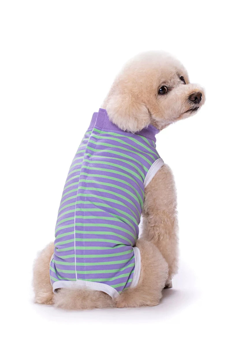 Striped Cotton Dog Recovery Suit for Post-Surgery Protection