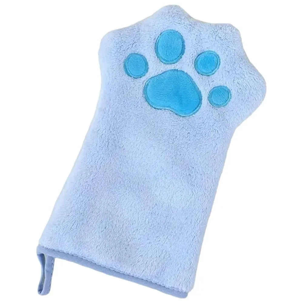 Light blue pet bathing towel glove with a paw print design