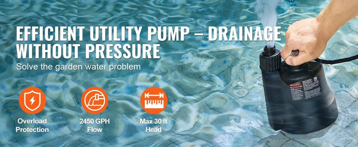Submersible Utility Pump – 1/3 HP, 2450 GPH for Fast Water Removal