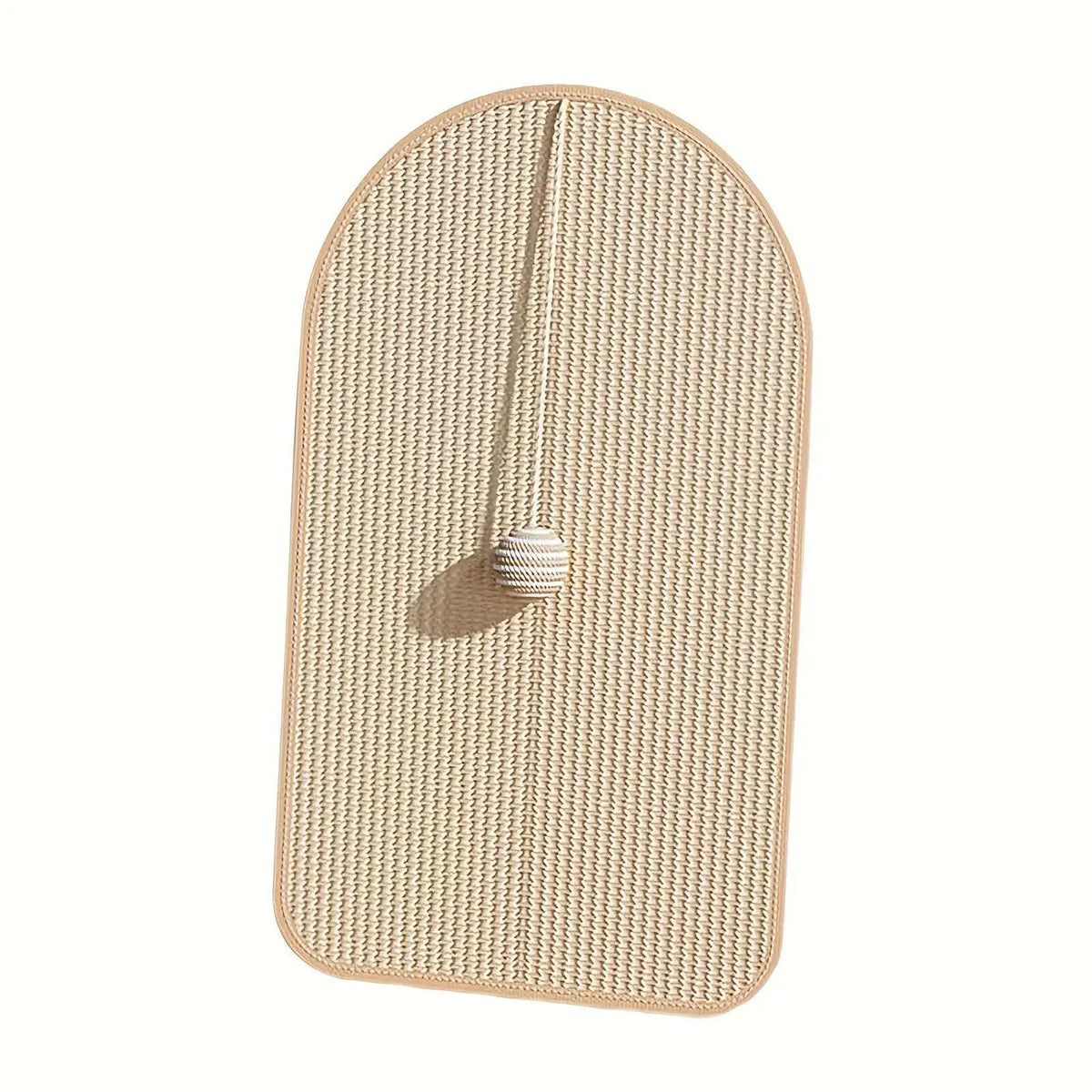 Panier à griffer en sisal beige avec une poignée ronde et texturée.