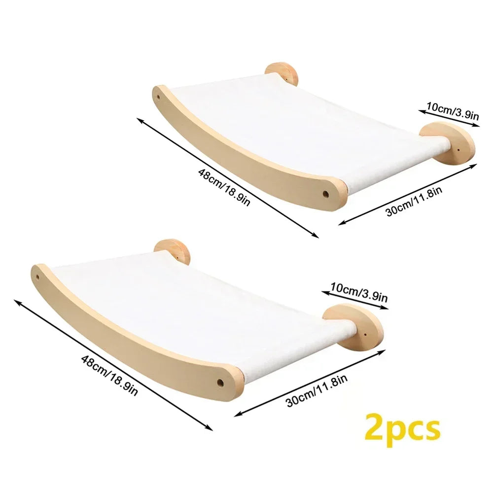 Wall-Mounted Cat Climbing Shelf Set with Hammock and Scratching Posts