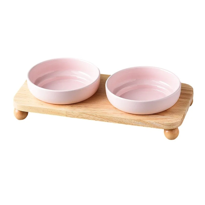 Elevated Ceramic Cat & Dog Bowl with Stand – 2-in-1 Food and Water Feeder