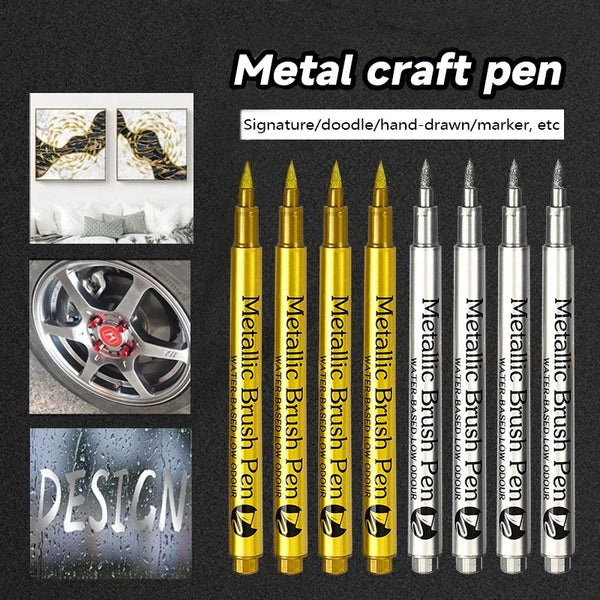 A set of metallic brush pens in gold and silver for signature, doodle, and hand-drawn work.
