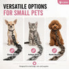Three faux chain dog leashes in classic black, antique silver, and rustic bronze for small pets