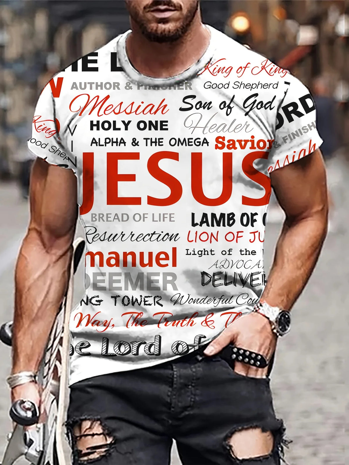 Faith-Inspired Graphic Crew Neck Tee for Men