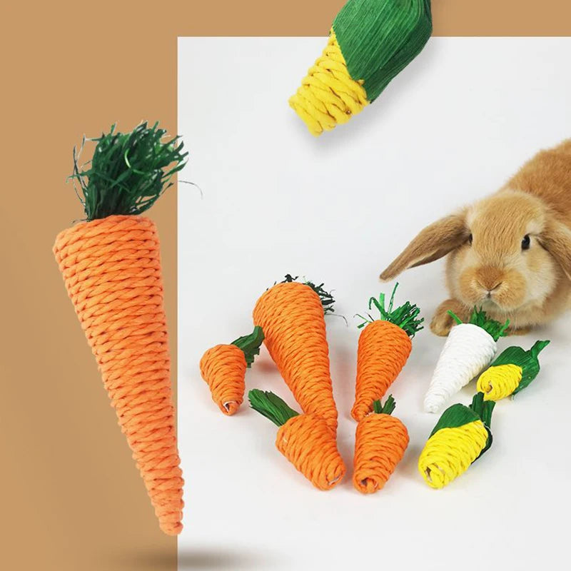 Natural Corn Husk Chew Toys for Small Pets – Carrot, Radish & Woven Ball Set