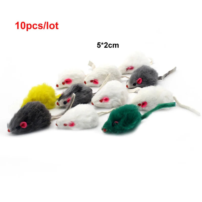 Pawstrip Rabbit Fur False Mouse Cat Toy with Feather Rainbow Ball
