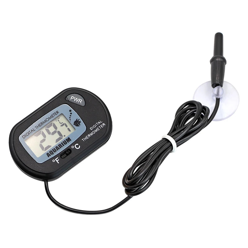 Schwarzes digitales Aquariumthermometer mit Sonde und Kabel