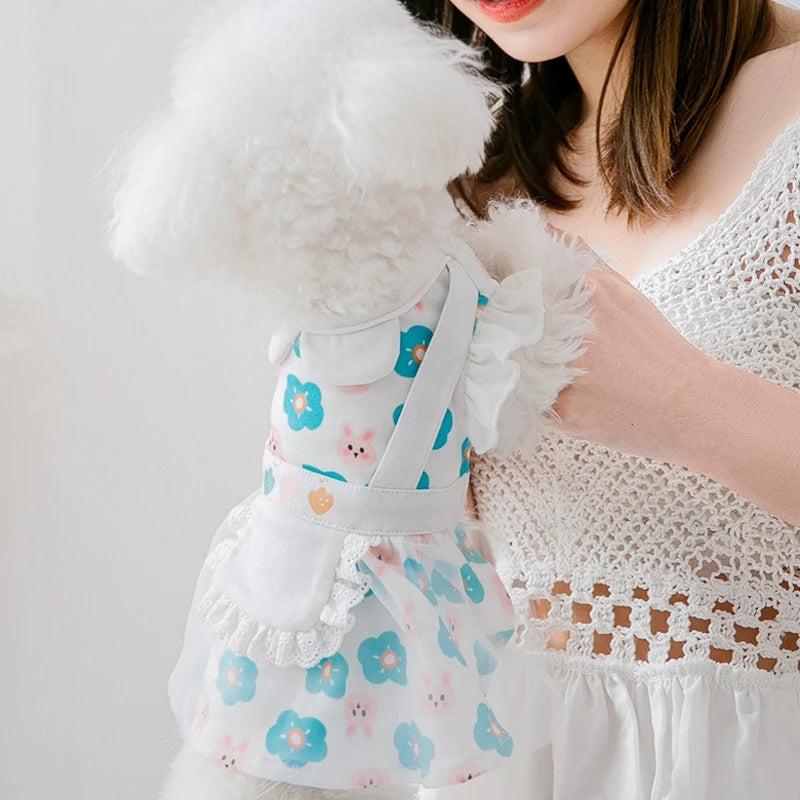 Princess Mesh Dog Dress with Bow Lace Trim