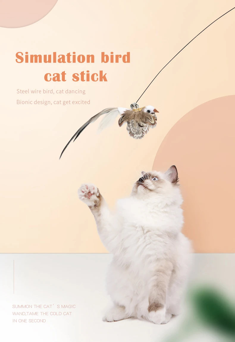 Jouet Interactif pour Chat avec Plumes et Baguette