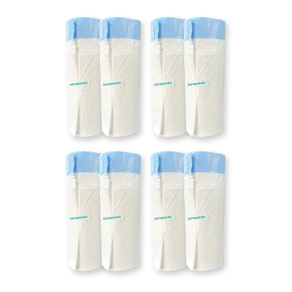 Paquete de seis bolsas de desecho para caja de arena blancas con acentos azul claro