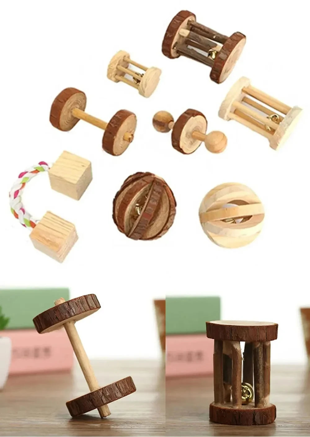 Natural Wooden Chew Toy Set for Small Pets – Guinea Pigs, Rabbits & Hamsters