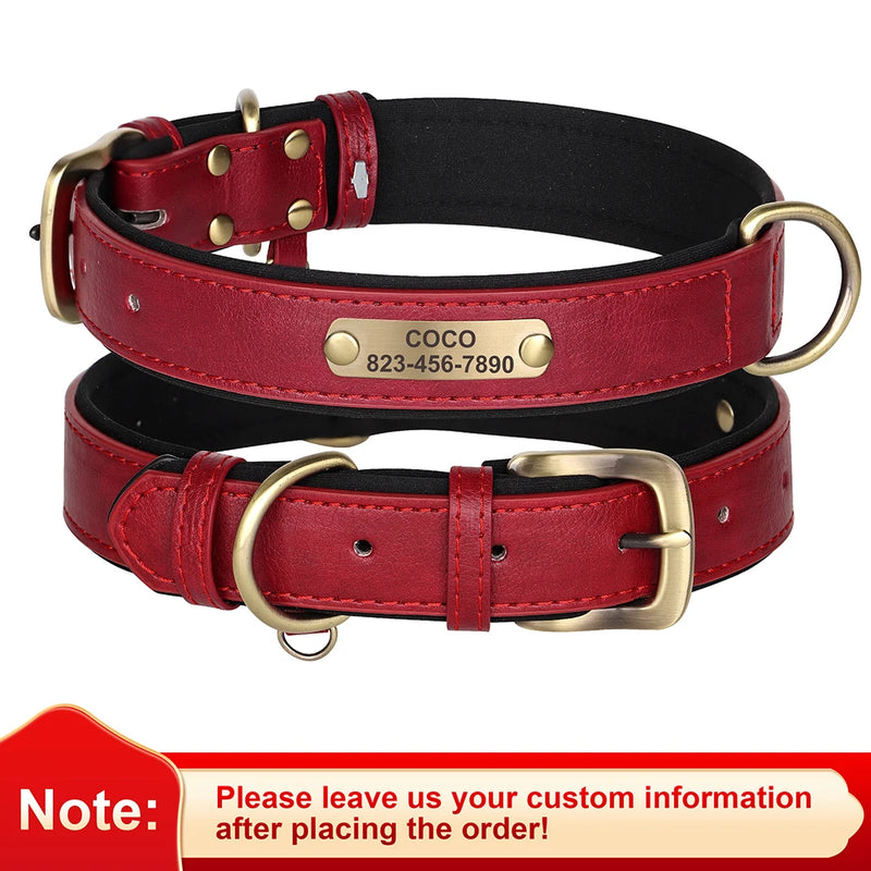 Personalisiertes Leder-Hundehalsband mit graviertem ID-Tag