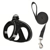 Black escape-proof dog harness and leash set with reflective strips for small dogs and kittens