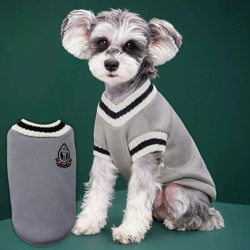 Classic V-Neck Knit Dog Sweater for Fall & Winter