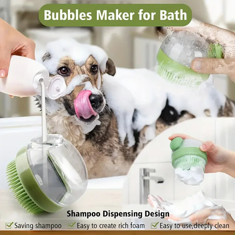 Pet Bath Brush with Soap Dispenser & Silicone Bristles