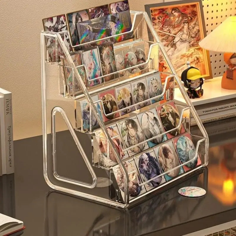Clear Acrylic Display Stand with Slanted Tiers for Business Cards, Brochures & Cosmetics