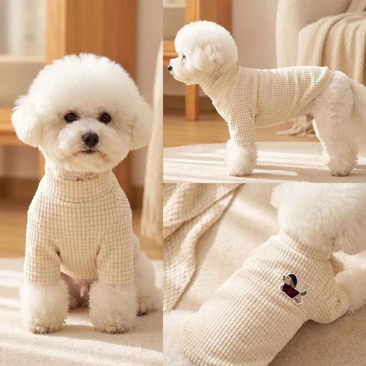 Waffle Knit Dog Sweater for Small to Medium Breeds