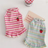 Summer Suspender Dog Dress - Striped Strawberry Print