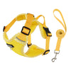 Yellow breathable mesh dog harness and leash set with reflective trim