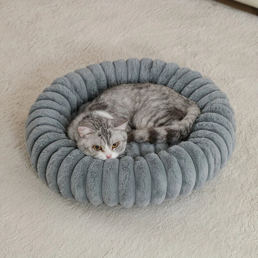 Round Donut Cat Bed - Ultra Soft Plush Pet Nest for Small Dogs and Cats
