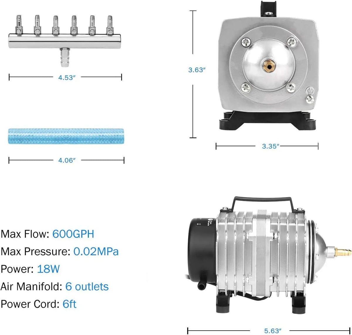 High-Output Aquarium Air Pump with 6-Way Splitter