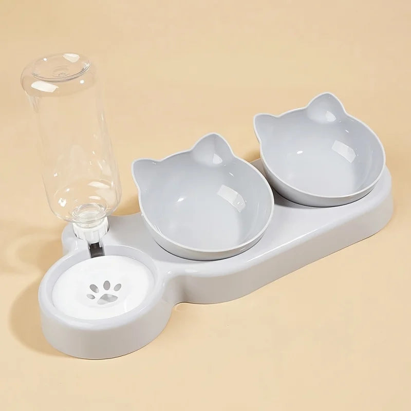 Distributeur de nourriture pour chat avec bol basculant et bouteille d'eau par gravité