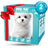 A box for a Milw MyRobot interactive plush puppy toy with a red ribbon and a picture of a white dog.