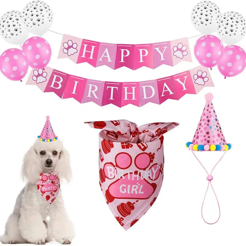 Pet Birthday Party Accessory Set with Bandana, Tutu Skirt & Hat