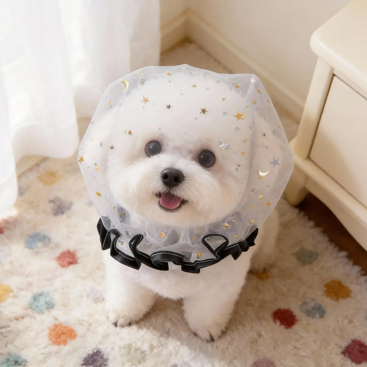 Breathable Star Tulle Dog Muzzle Cover for Outdoor Walks