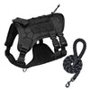 Black heavy-duty dog harness and leash set with a coiled leash visible