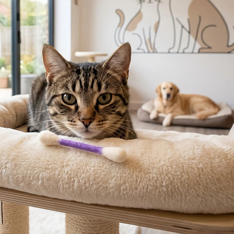 Cat Teaser Wand Set with Replacement Fleece Tops
