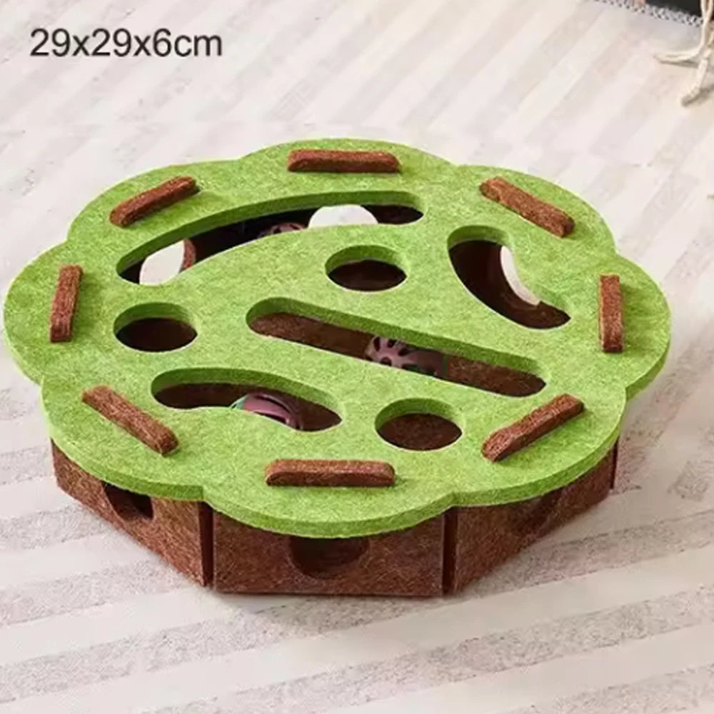 Green sisal cat scratching post with holes and brown sisal rope for scratching