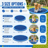 Three size options of an inflatable dog splash pad with a sprinkler for outdoor summer fun