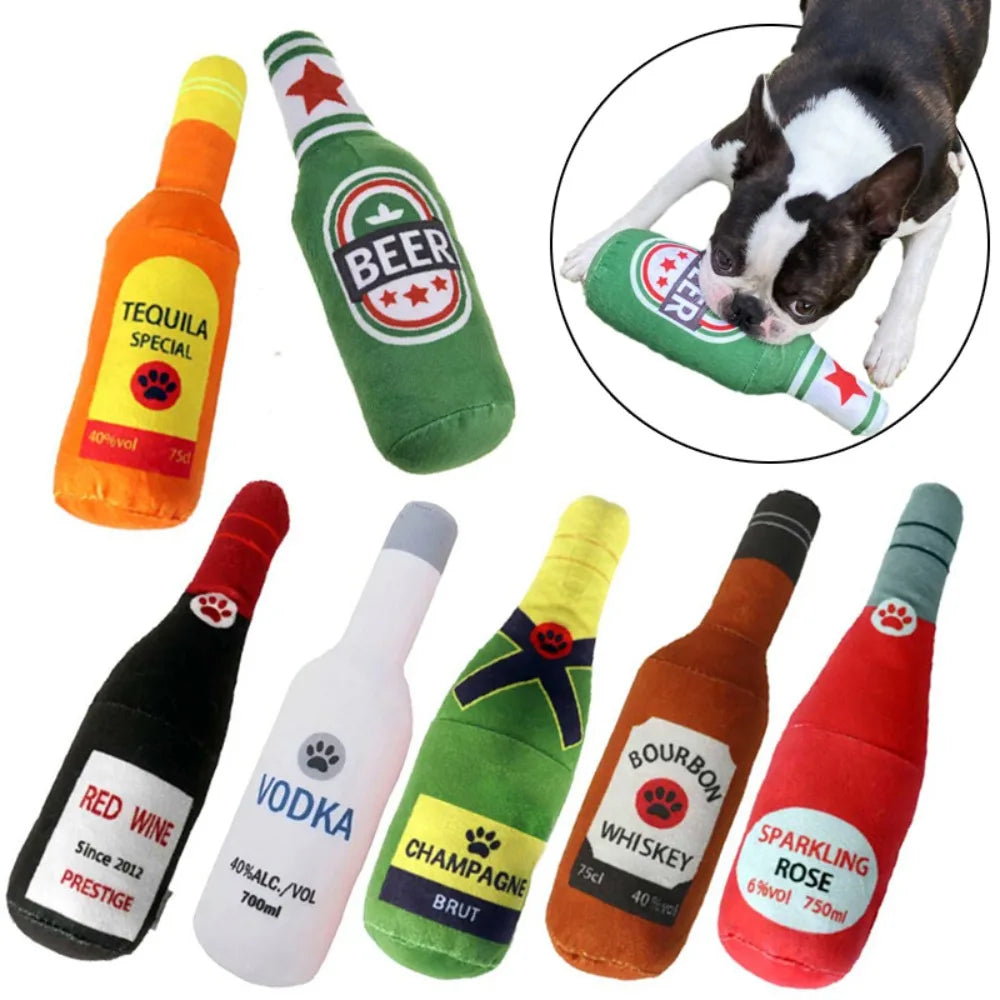 Whimsical Wine Bottle Dog Toy with Squeaker
