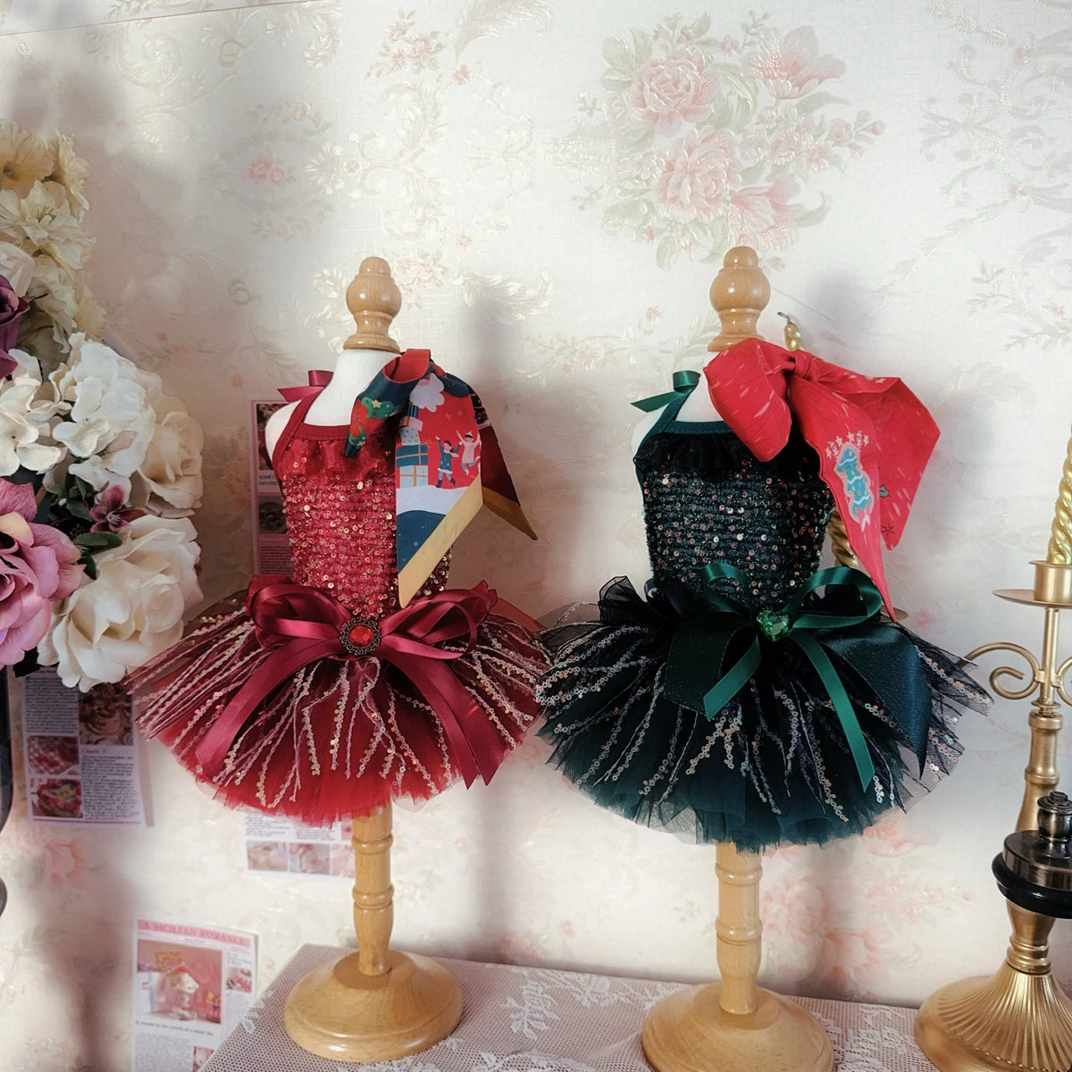 Sequin Princess Dress with Crystal Bow for Small & Medium Dogs