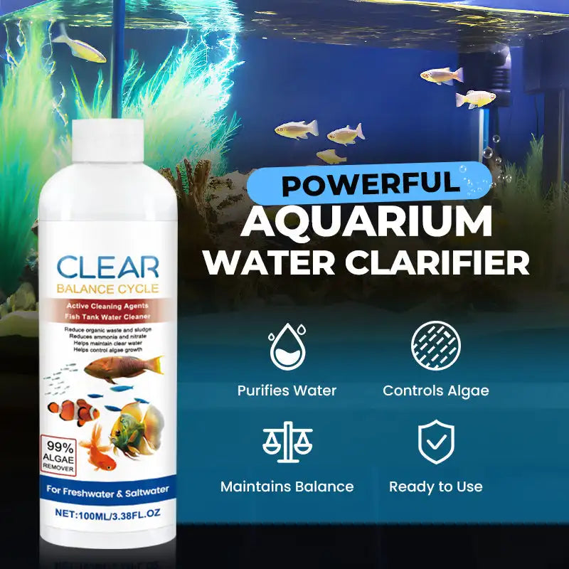 Clear powerful aquarium water clarifier for freshwater and saltwater use