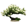 Lifelike artificial aquarium plant shaped like a pine tree with white flowers.