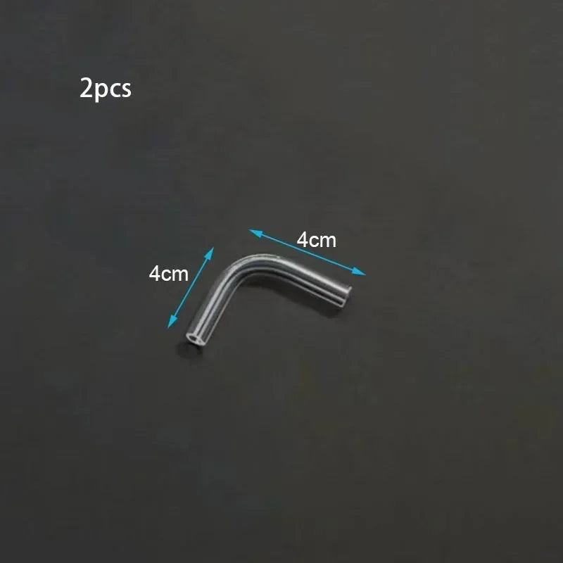 Two curved acrylic aquarium air tubing connectors, each 4cm long.
