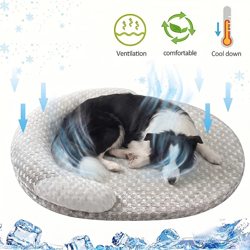 Cooling Pet Bed with Breathable Ice Silk Cover