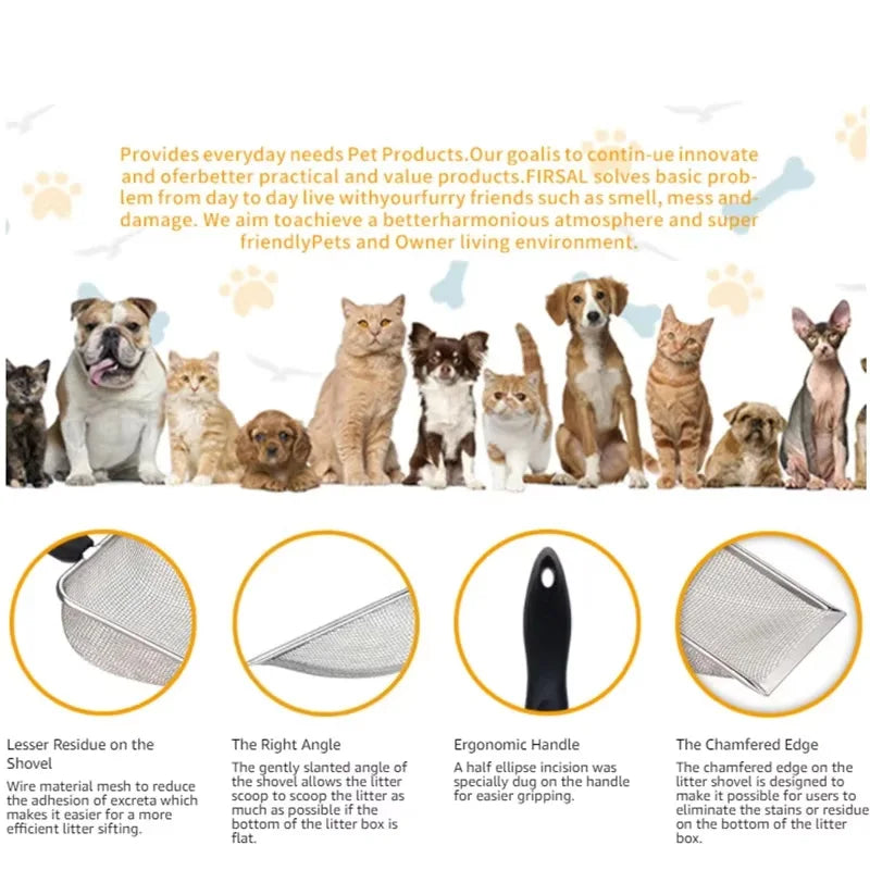 Pala de Arena para Gatos con Malla Fina de Acero Inoxidable
