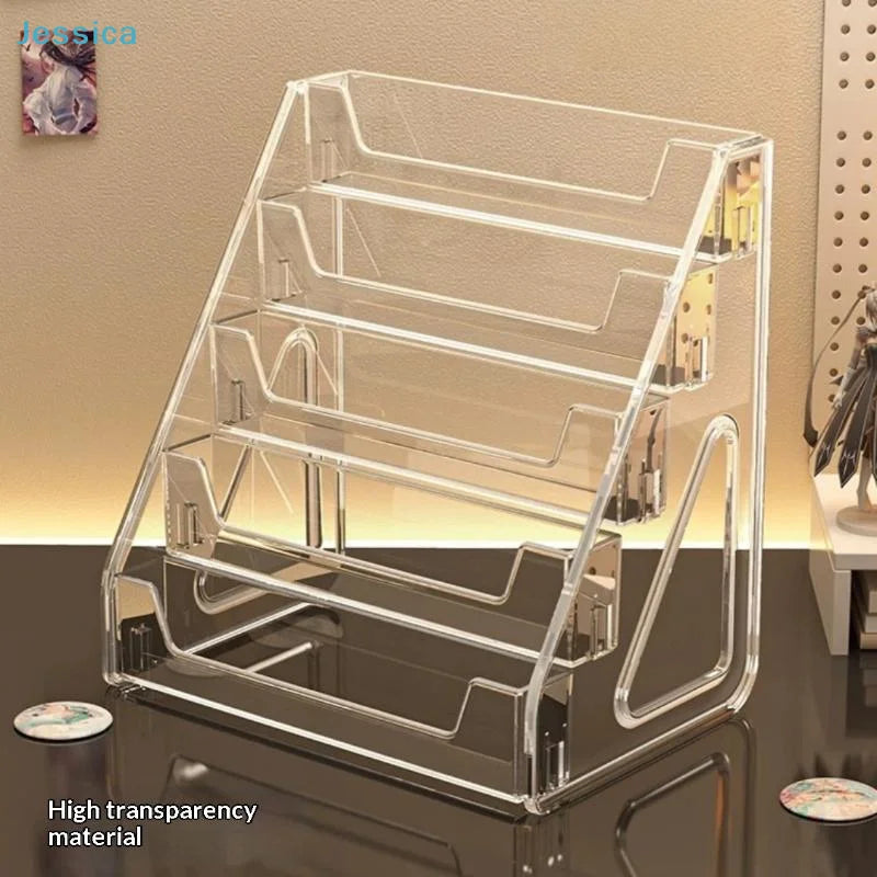 Clear Acrylic Display Stand with Slanted Tiers for Business Cards, Brochures & Cosmetics