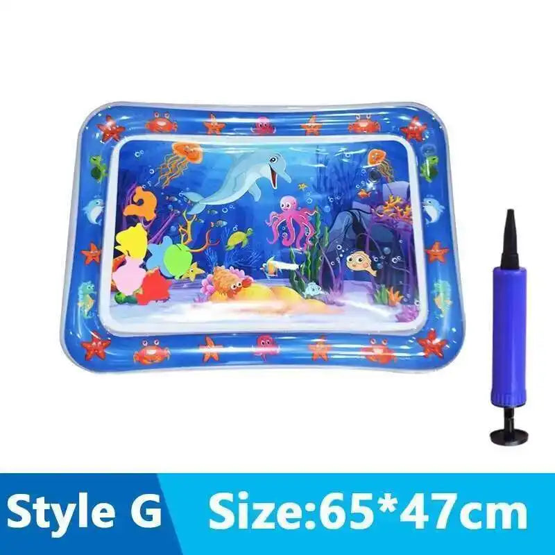 Blue plastic sensory water play mat featuring marine life and animals for cats and dogs
