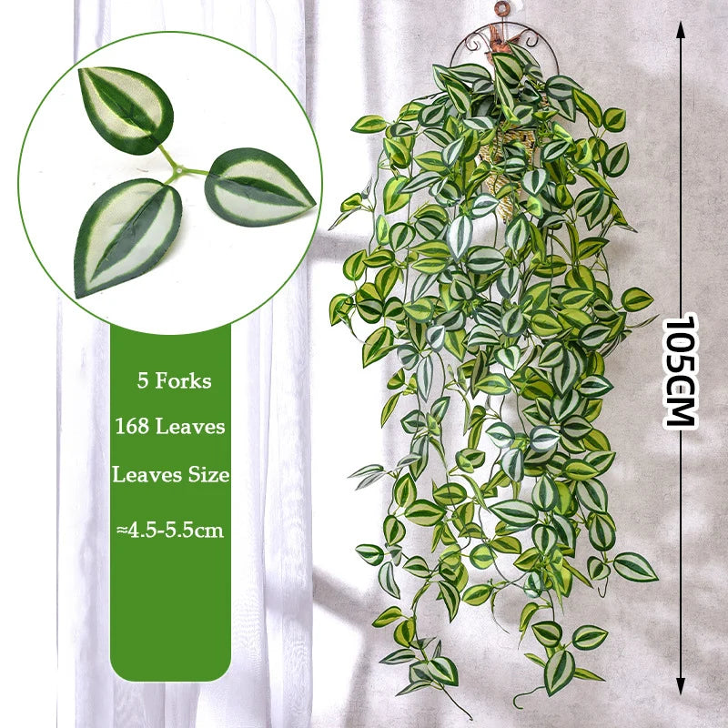 Artificial ivy wall hanging plant featuring 5 forks and 168 leaves with green and white variegation