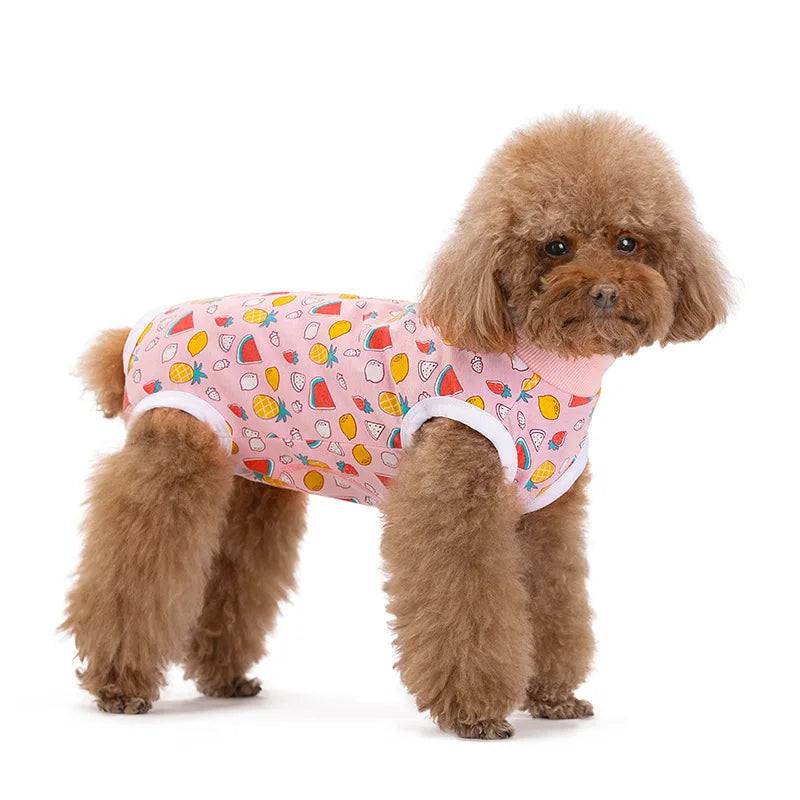 Striped Cotton Dog Recovery Suit for Post-Surgery Protection